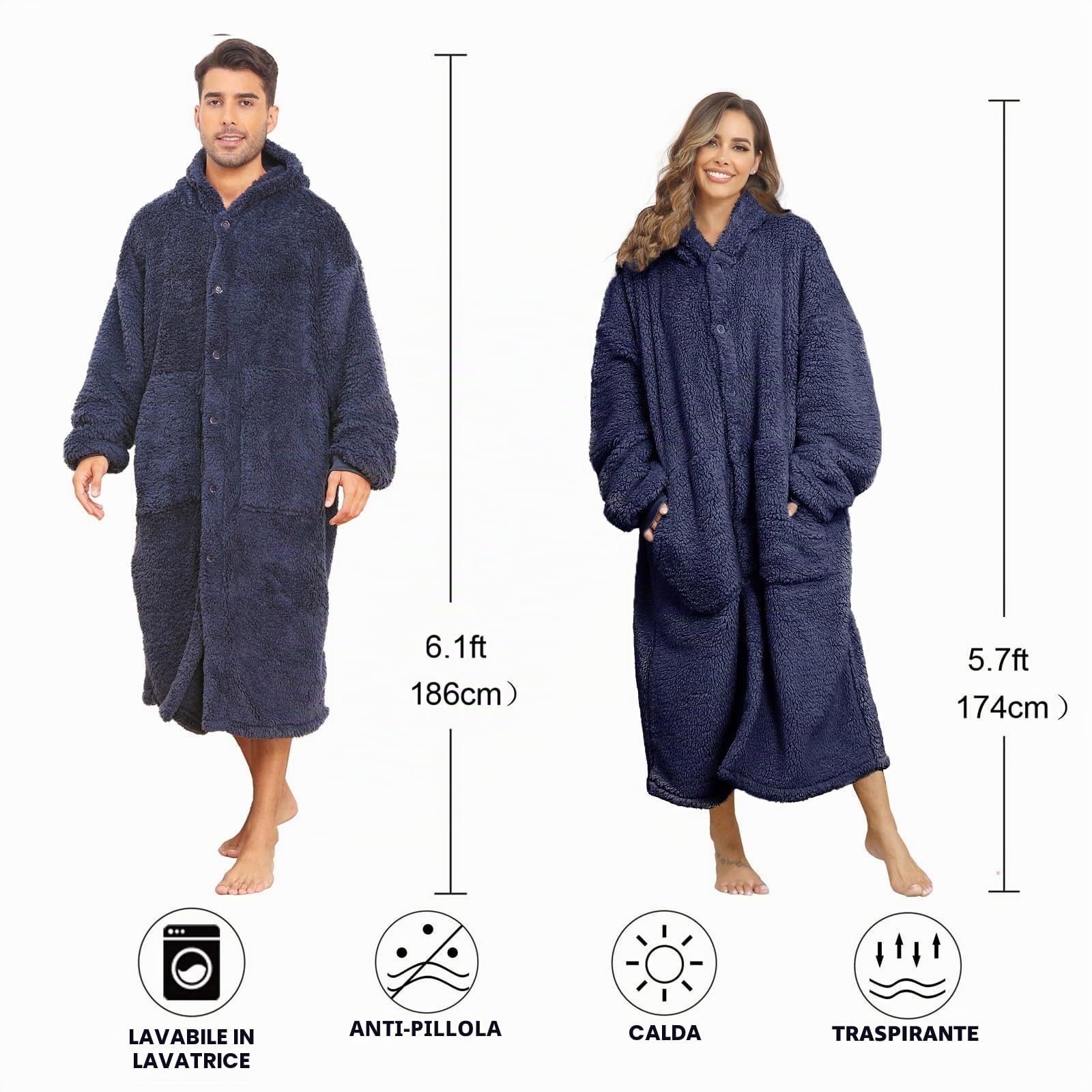 Coperta indossabile oversize per donne, Coperta in pile spessa con cappuccio per adulti, Accogliente sherpa con cappuccio come regalo per mamma, Navy, One Size