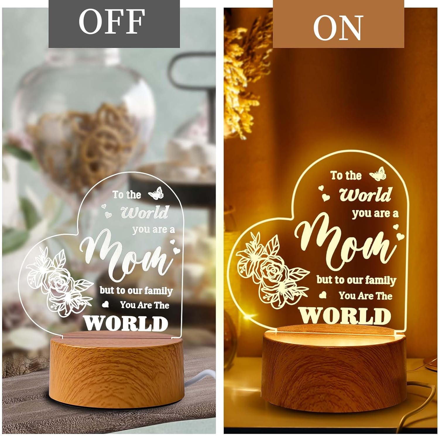 Gifts for Mom from Daughter Son, Acrylic Engraved Mom Night Light Mother's Birthday Gifts, Personalised Presents for Mama Unique, Room Decartion Mothers Day Gifts Night Lamp