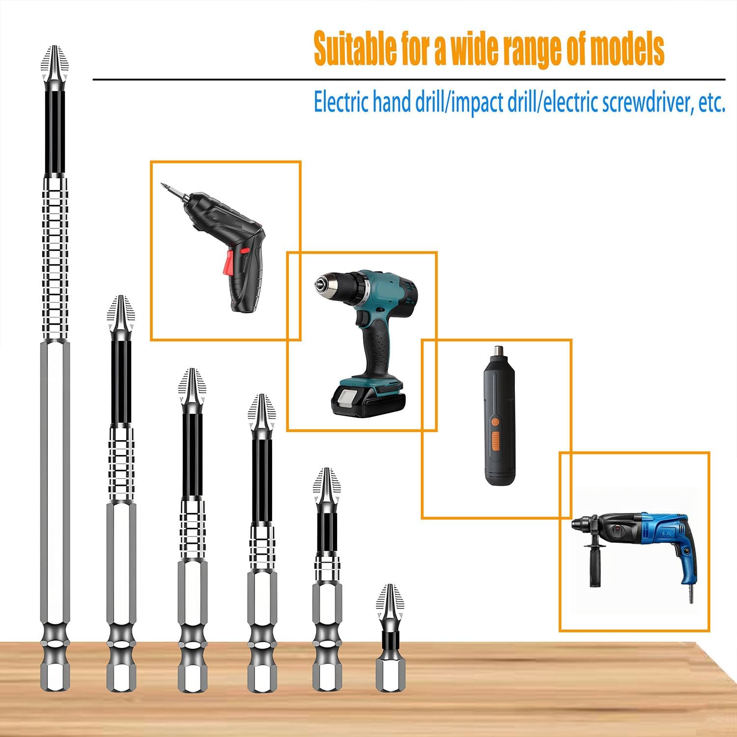 High Magnetic Screwdriver Bits Set, High-Performance Strong magnetic drill bit set, Universal Anti-Slip Magnetic Electric Screwdriver Set, 25 50 65 70 90 150mm (6pcs)