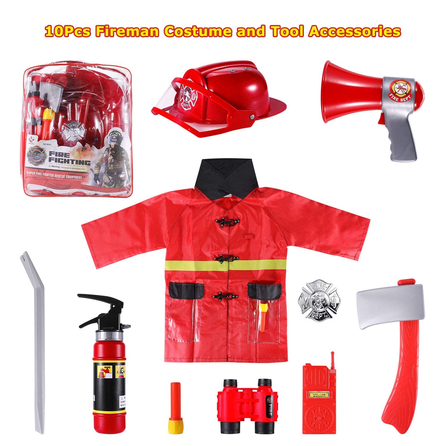 Kids Fireman Dress Up Costume Set 11Pcs Fireman Firefighter Halloween