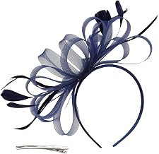 Fascinator Clip and Headband for Women, Elegant Feather Mesh Hair Accessory for Weddings/Races, Bridal Shower, Tea, Ascot Hat, Vegan Leather Base