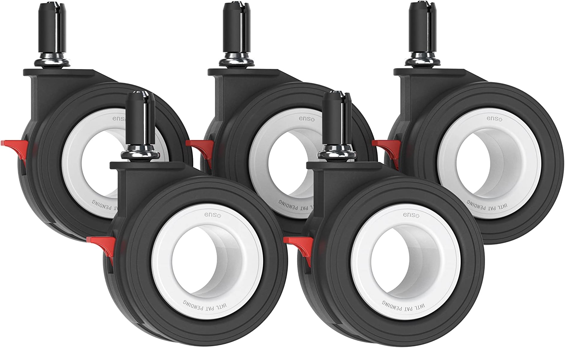 EnsoMotion Office Chair Replacement Braking Caster Wheels, 70 Rokku Mu Series - White (Set of 5)