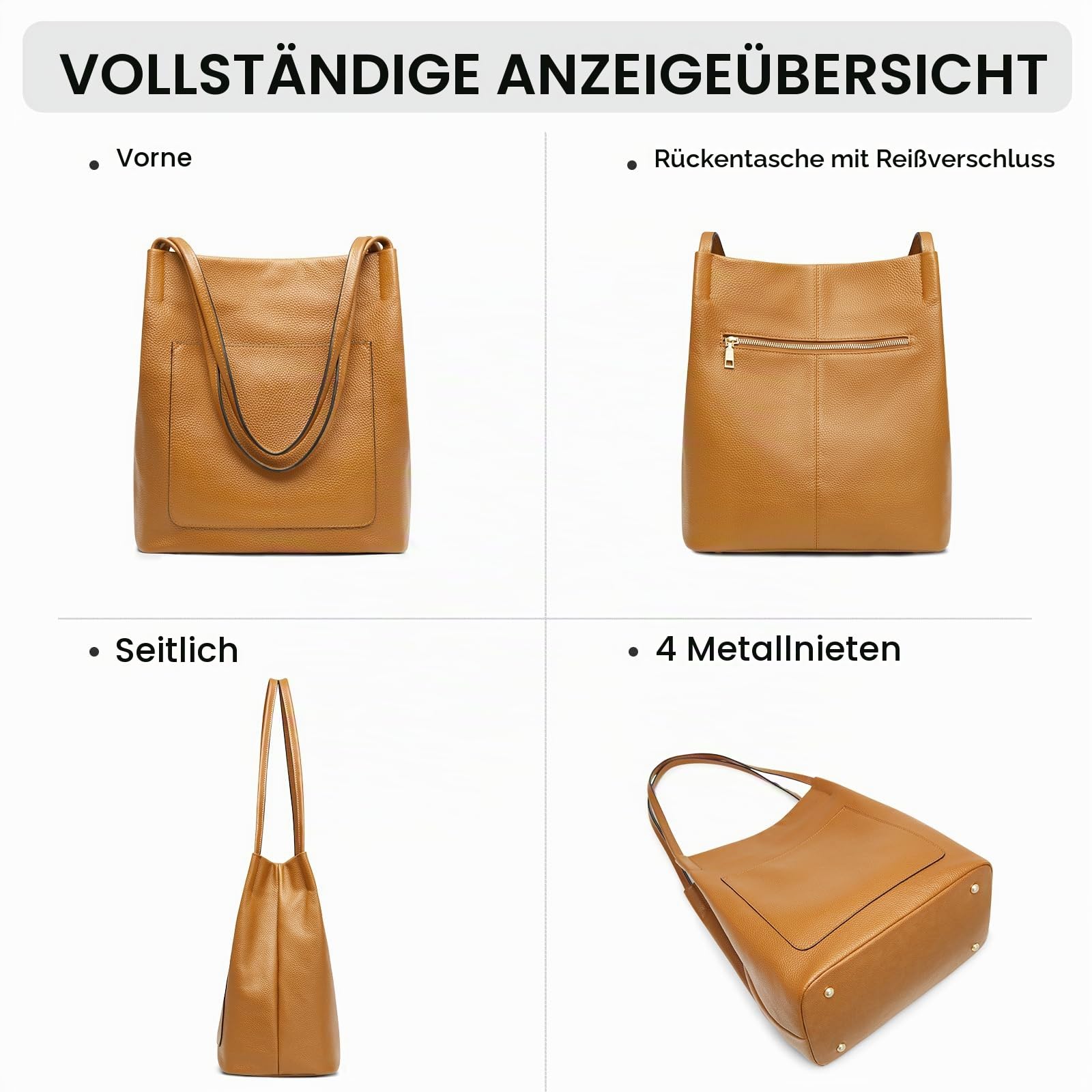 Kattee Schultertaschen aus Leder für Damen weiche Geldbörsen und Handtaschen mit Magnetischem Druckknopfverschluss Oben