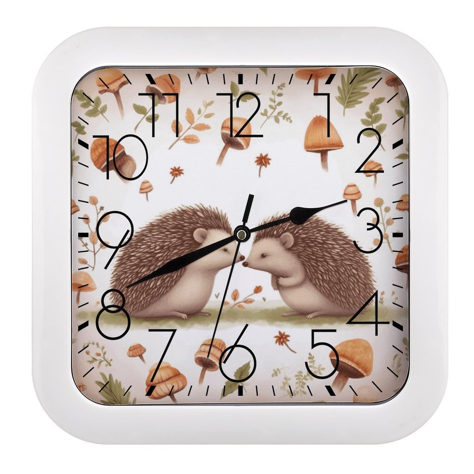 LZQPOEAS Nature Lovely Hedgehog Lovers Square Wall Clock, 10.2 Inch Battery Operated Silent Non-Ticking Wall Clock, Square Analog Decorative Clock for Home Wall Art, Living Room, Bedroom, and Office