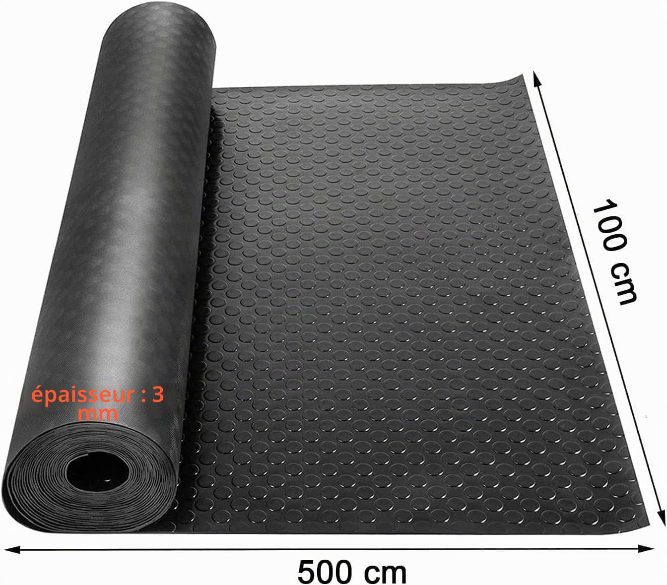 uyoyous Tapis de sol en caoutchouc antidérapant 100 x 500 cm pour sol, garage, gymnase, épaisseur 3 mm, noir