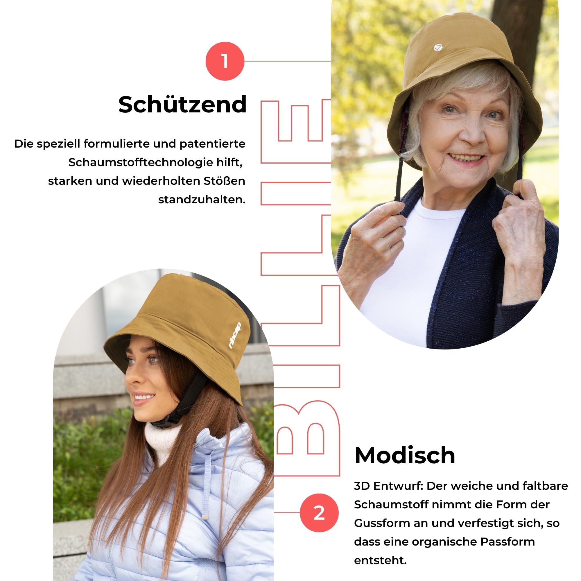 Ribcap Billie Medizinischer Schutzhelm – Sicherer und Stilvoller Kopfschutz für Sturzgefährdete | Crème | Ideal für Epilepsie, Erwachsene, Senioren und alle Aktivitäten