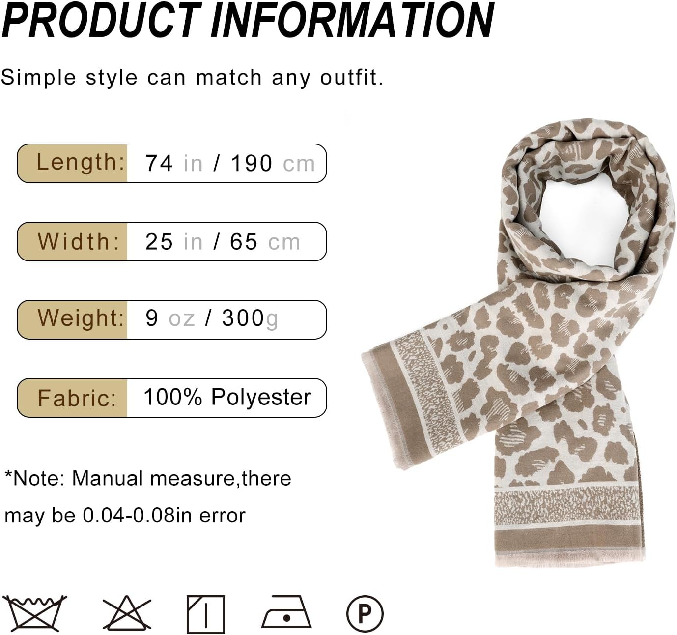 Sumato Leopard Print Scarf for Women - Soft Warm Winter Scarves, Comfortable Fashion Accessory, Elegant Lightweight Wrap