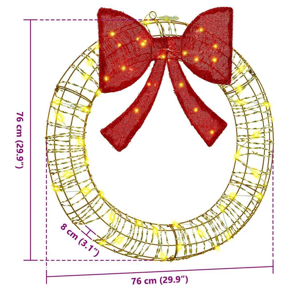 Couronne décoration Noël avec 60 LED Blanc Chaud 76 x 76 x 8 cm Pet, Guirlande Lumineuse USB, Ornement Suspendu pour intérieur extérieur, Ambiance Festive chaleureuse