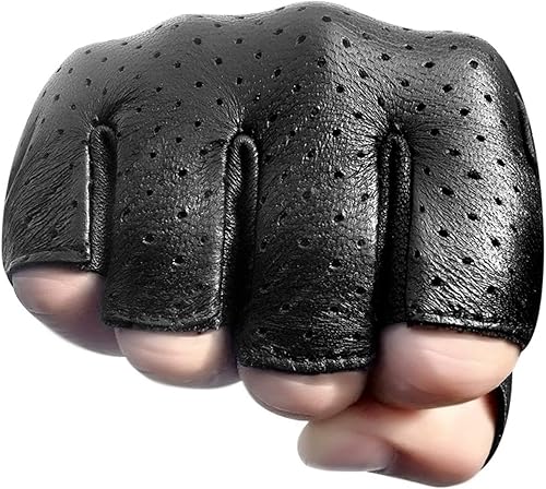Miniatura 7 de Half Finger - Guantes de motocicleta para hombre con relleno de gel, de cuero sin dedos (negro, XL)
