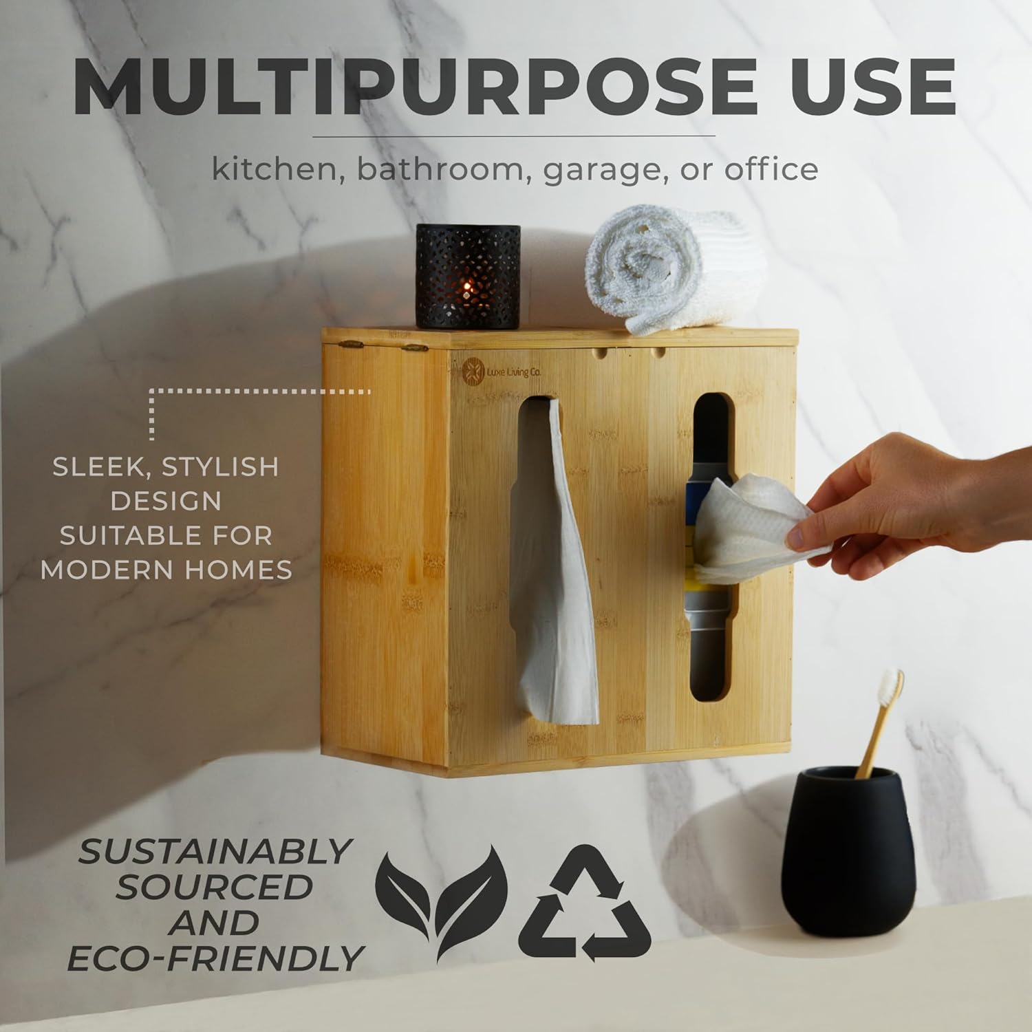 2-in-1 Bamboo Plastic Bag Holder and Trash Dispenser – Large Capacity Storage for Kitchen Cabinet, Under Sink Storage, Pantry Organizers, Laundry Room Organization, Kitchen Must Haves 2025