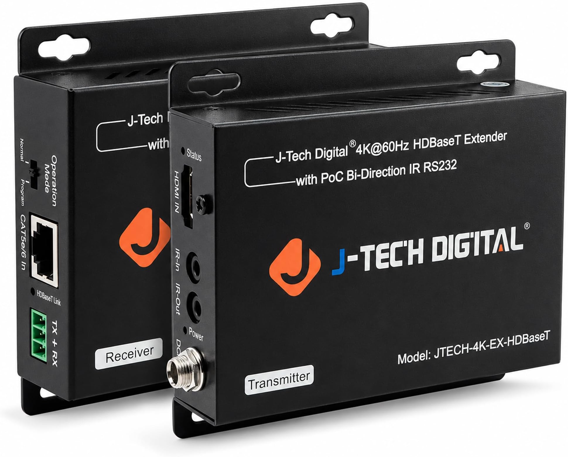 J-Tech Digital 4K HDBaseT HDMI Extender Over Cat5e/6 Ethernet up to 230ft (1080P) 130ft (4K), Supports HDCP 2.2/1.4, RS232, Bi-Directional IR and PoC