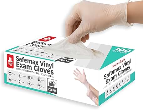 London Labs Medical Clear Vinyl Gloves, (Box of 100) Powder Free
