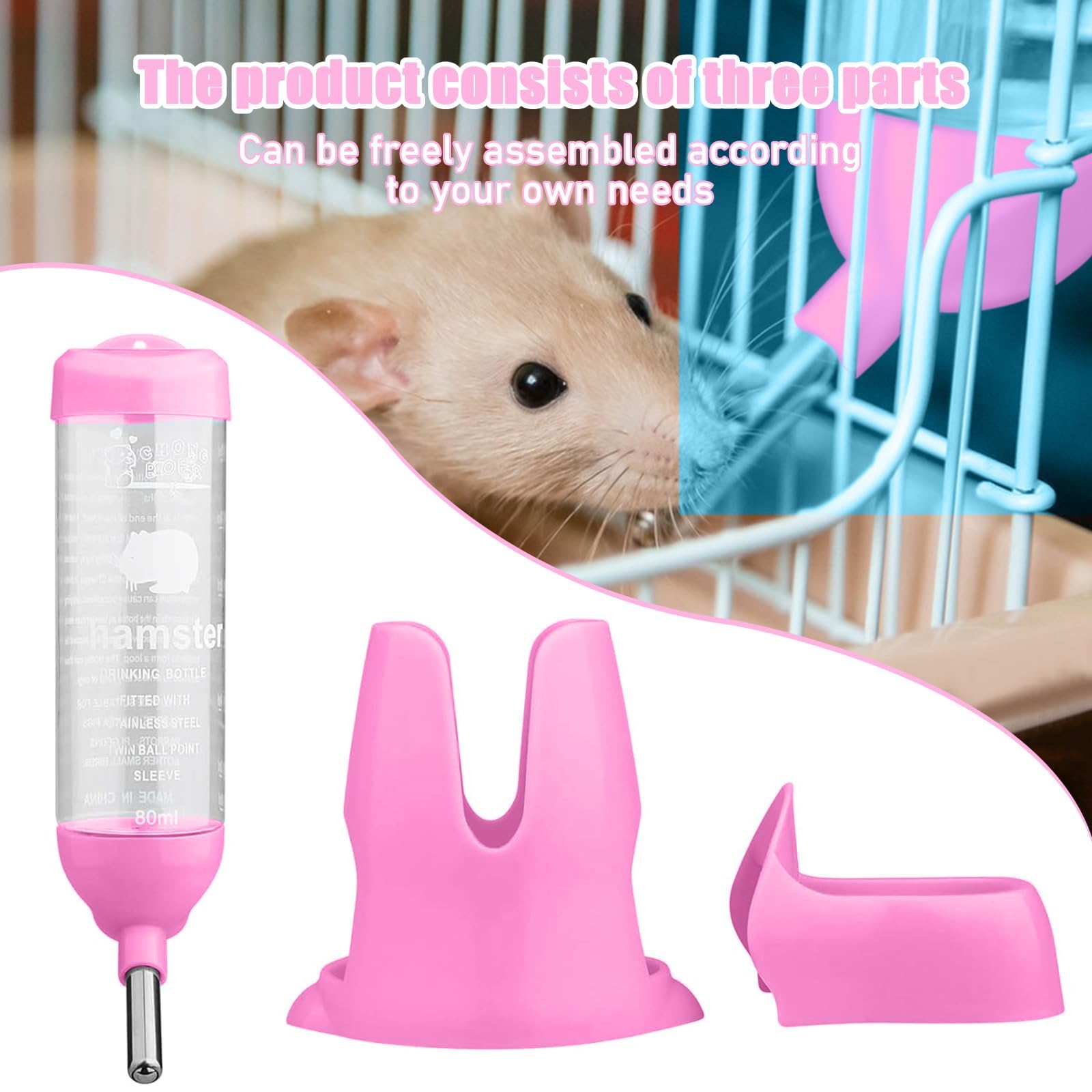 Bottiglia Acqua Per Animali Piccoli - 80 Ml Con Distributore E Ciotola Cibo, Per Criceti E Porcellini