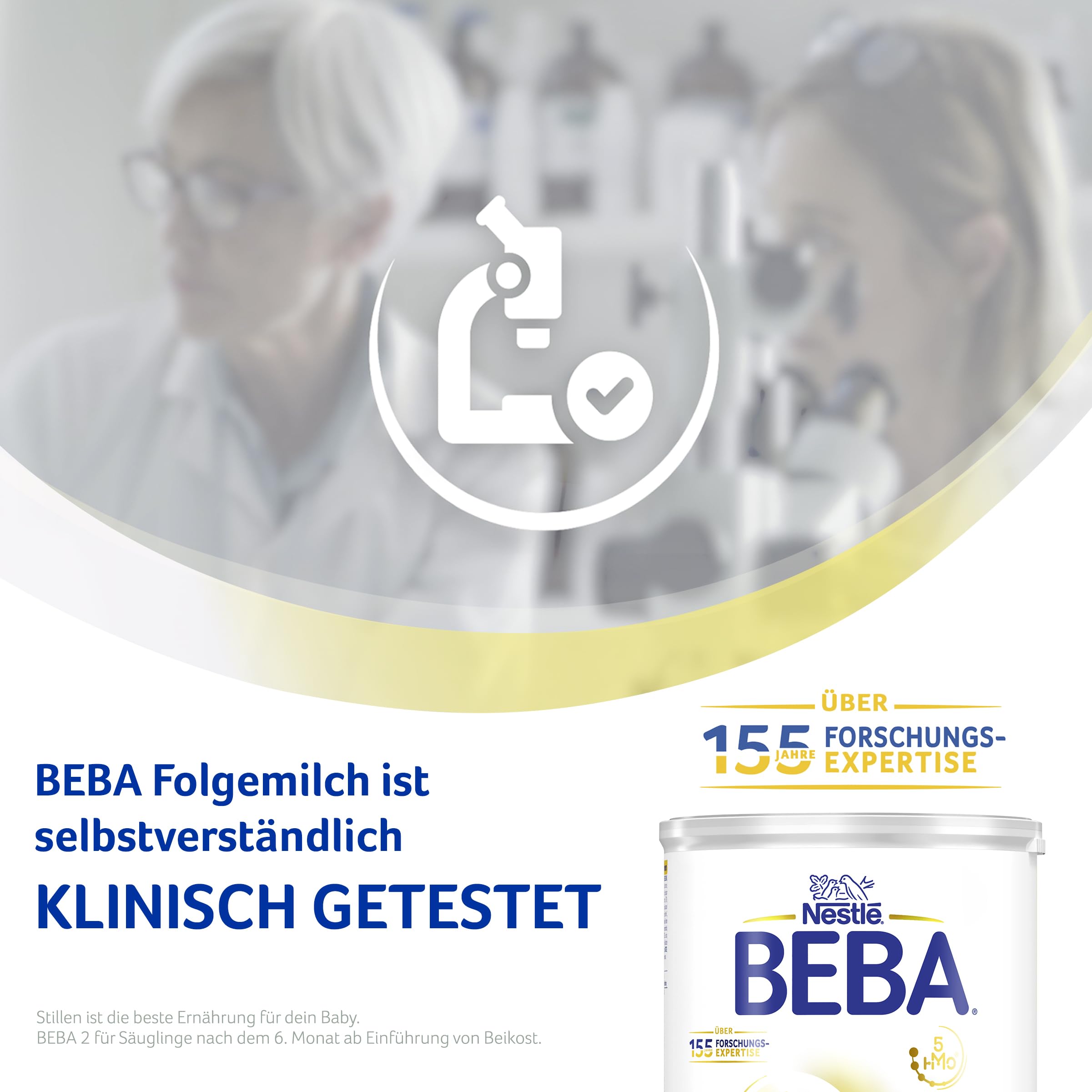 BEBA 2 - Folgemilch nach dem 6. Monat, Mit 5 HMO Komplex, Altersgerecht angepasster Proteingehalt, Nur Laktose, Ohne Palmöl, Ohne Fischöl, Babynahrung, Baby-Milchpulver, 6er Pack (6 x 800g)