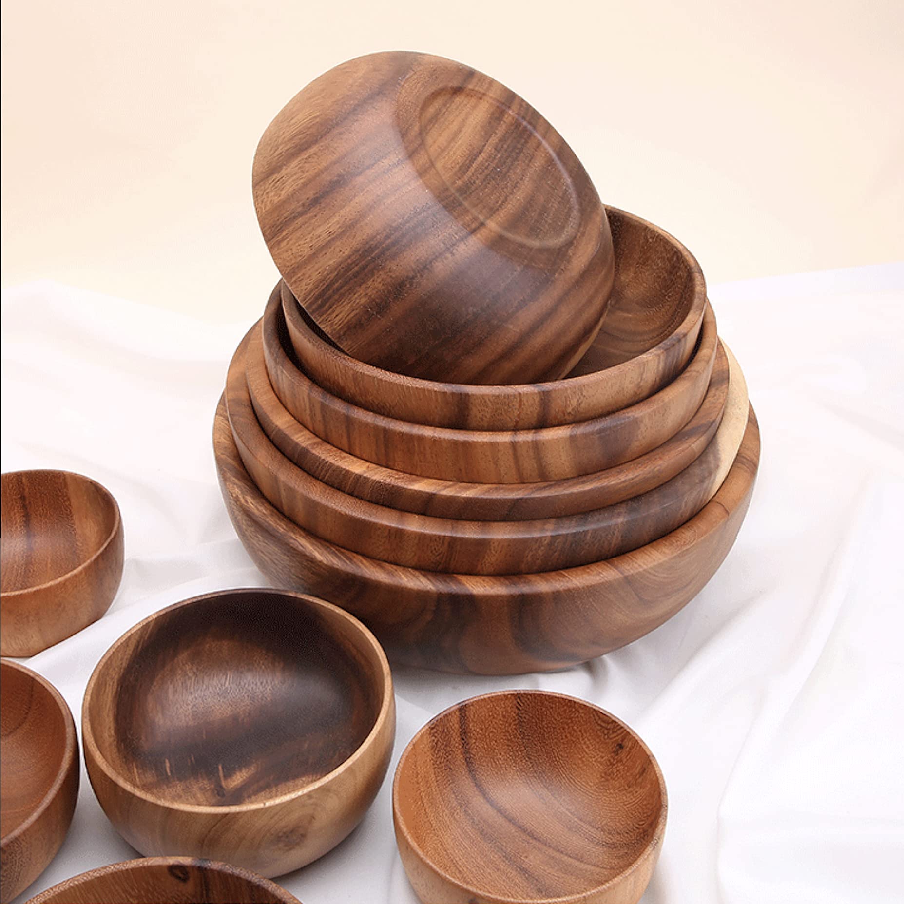 Saladier surdimensionné en bois (25 x 10 cm), sans épissure, avec cuillère à salade et fourchette (26 x 6,8 cm), bol en bois d'acacia, grands bols de service