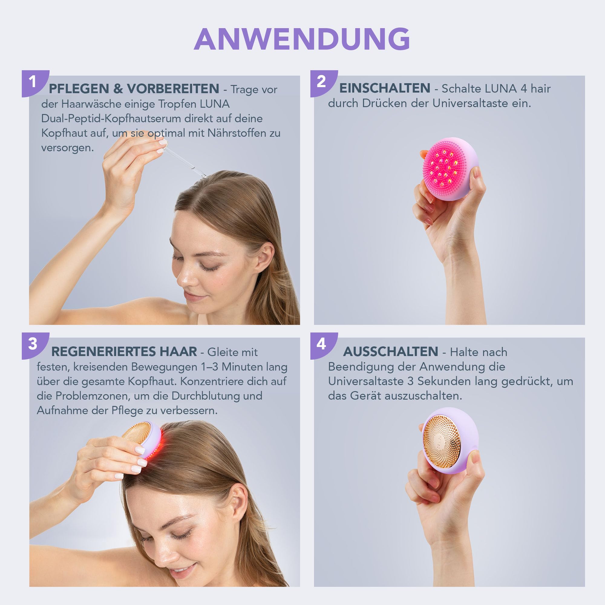 FOREO LUNA 4 Hair & Dual-Peptide Scalp Serum Bundle – 2-in-1 Kopfhaut Massagebürste mit Serum aus Centella- und Portulaca-Extrakten gegen Haarwachstum, Verdickung und Haarausfall – 60 ml