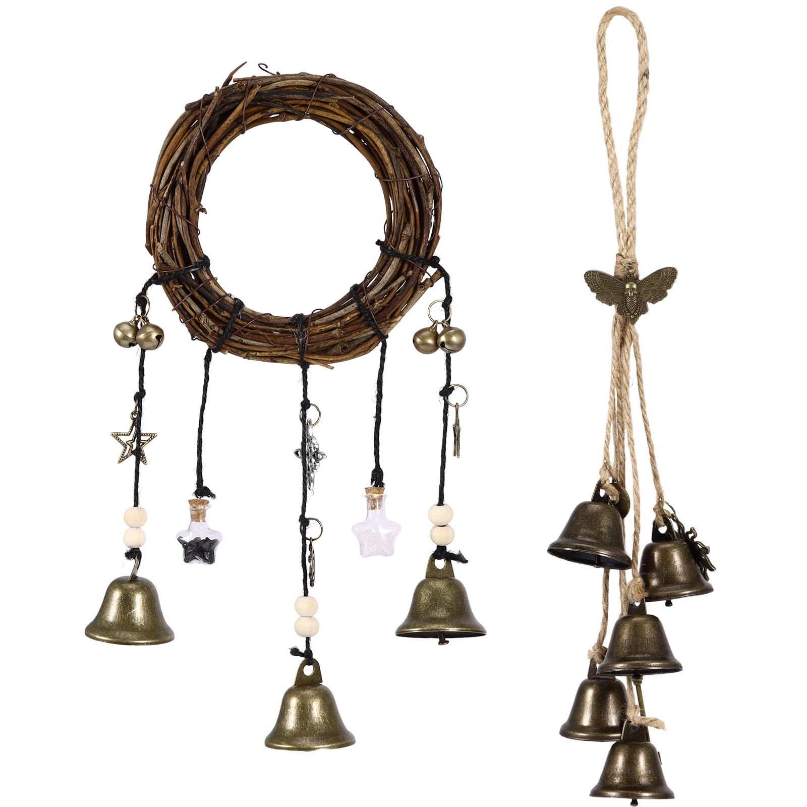 LTXDJ Witches Bells Vintage Wind Chimes, Wreath Decor with Star Moon Magic Crown Skeleton Key Tree of Life, Hanging Wind Chimes For Porch Garden and Window (2)