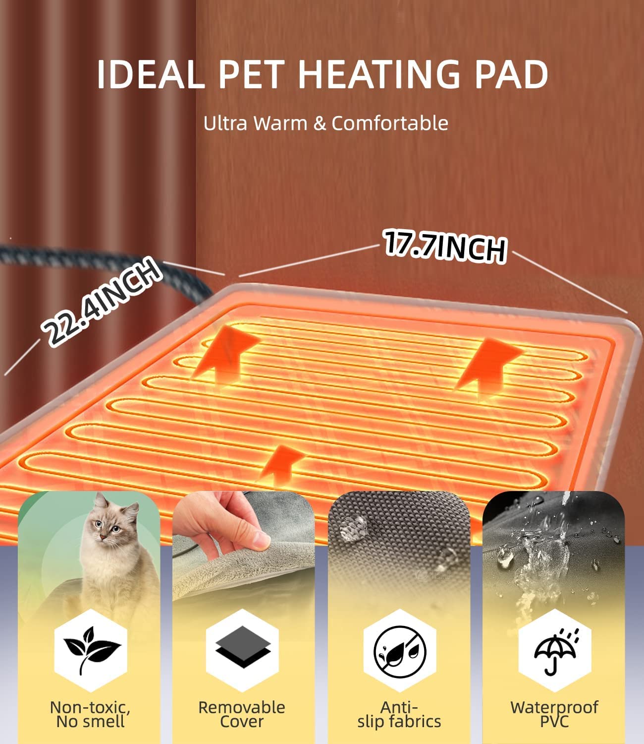 Tapis chauffant pour chien et chat activé par pression - Tapis chauffant électrique automatique pour animal domestique - Tapis chauffant avec cordon résistant à la mastication - Température réglable