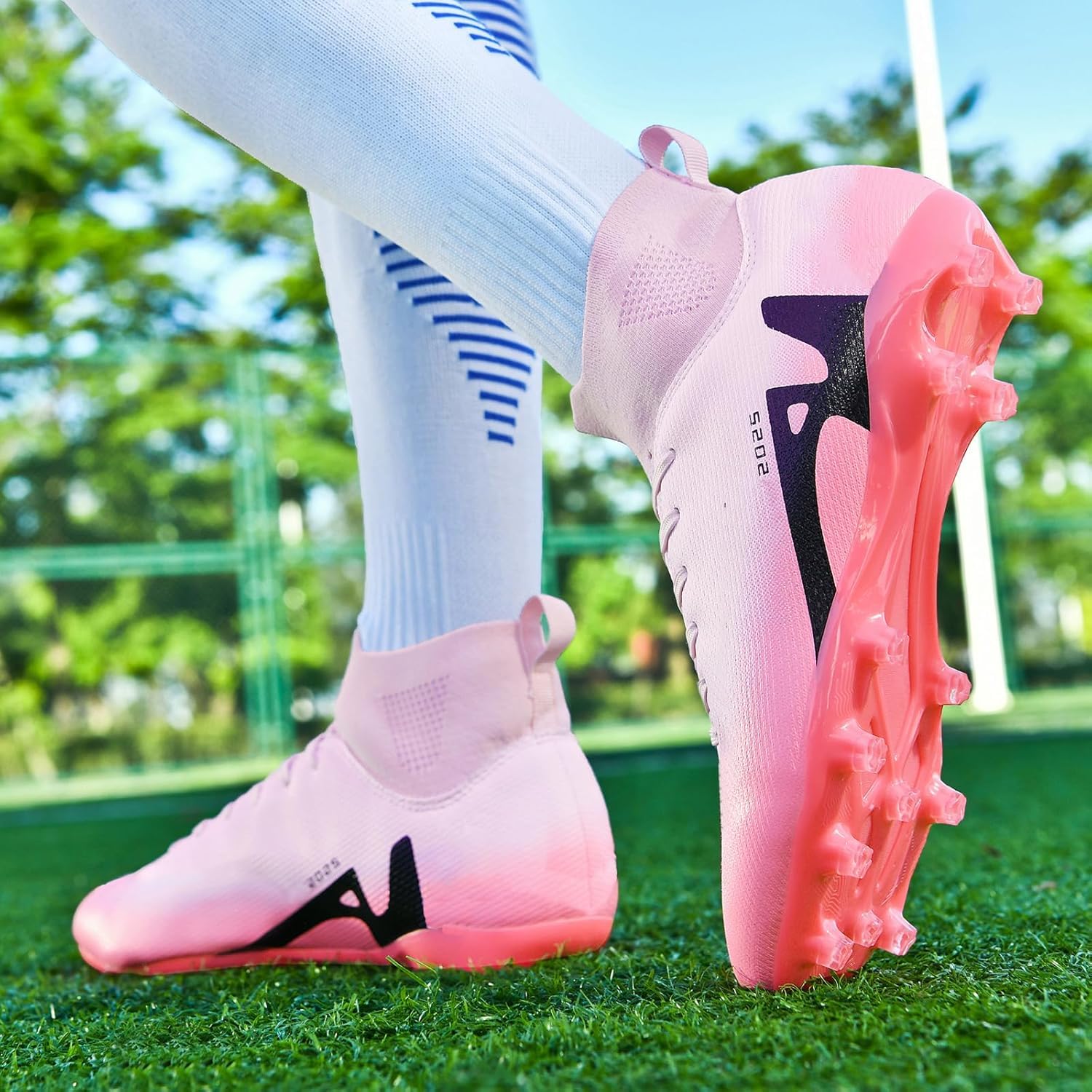 Męskie buty do piłki nożnej, z wysoką cholewką i kolcami, buty do piłki nożnej, dla dzieci, profesjonalne buty treningowe, sportowe buty piłkarskie., 38 EU