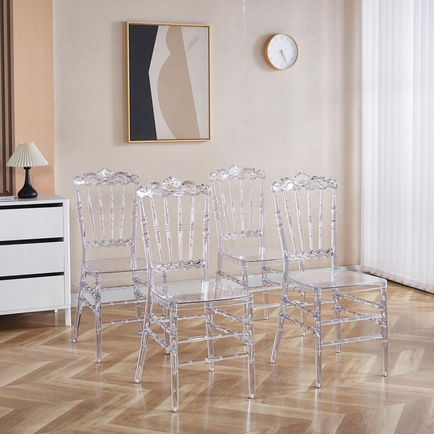 Clear Acrylic Chiavari Chairs, Modern Dining Chairs Set of 4, Accent Event Ghost Chairs for Wedding Party Event Reception Castle High-Back