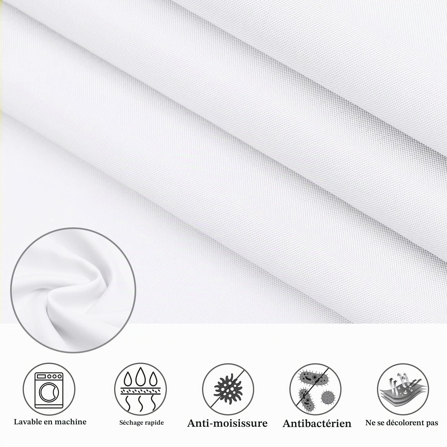 EurCross Rideau de douche 180x200 cm Blanc anti-moisissure imperméable lavable en machine