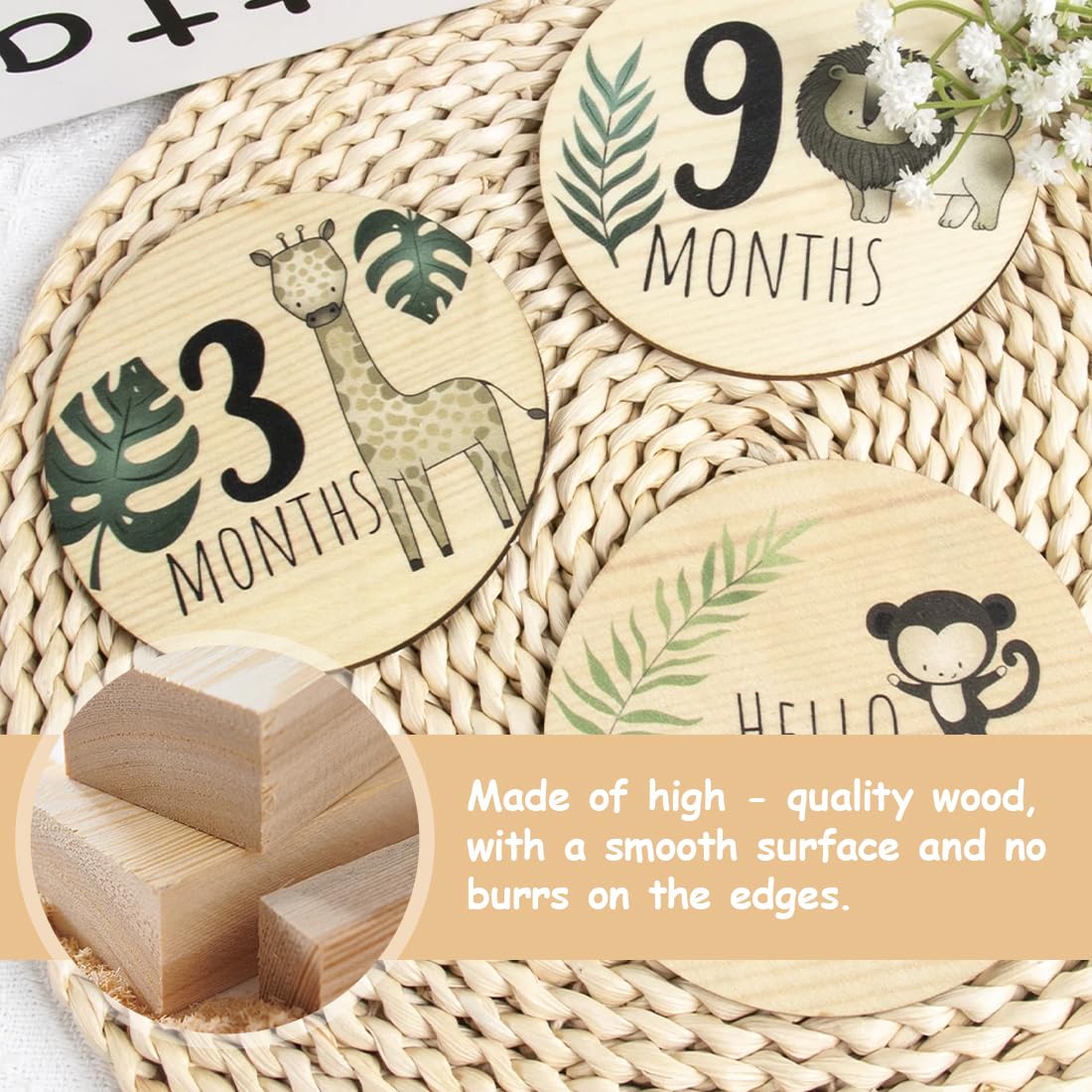 7 Disques en Bois Cartes Étapes Bébé en Français - Cadeau de Naissance/Pour Baby Shower pour Femmes Enceintes, Futures Mamans et Parents