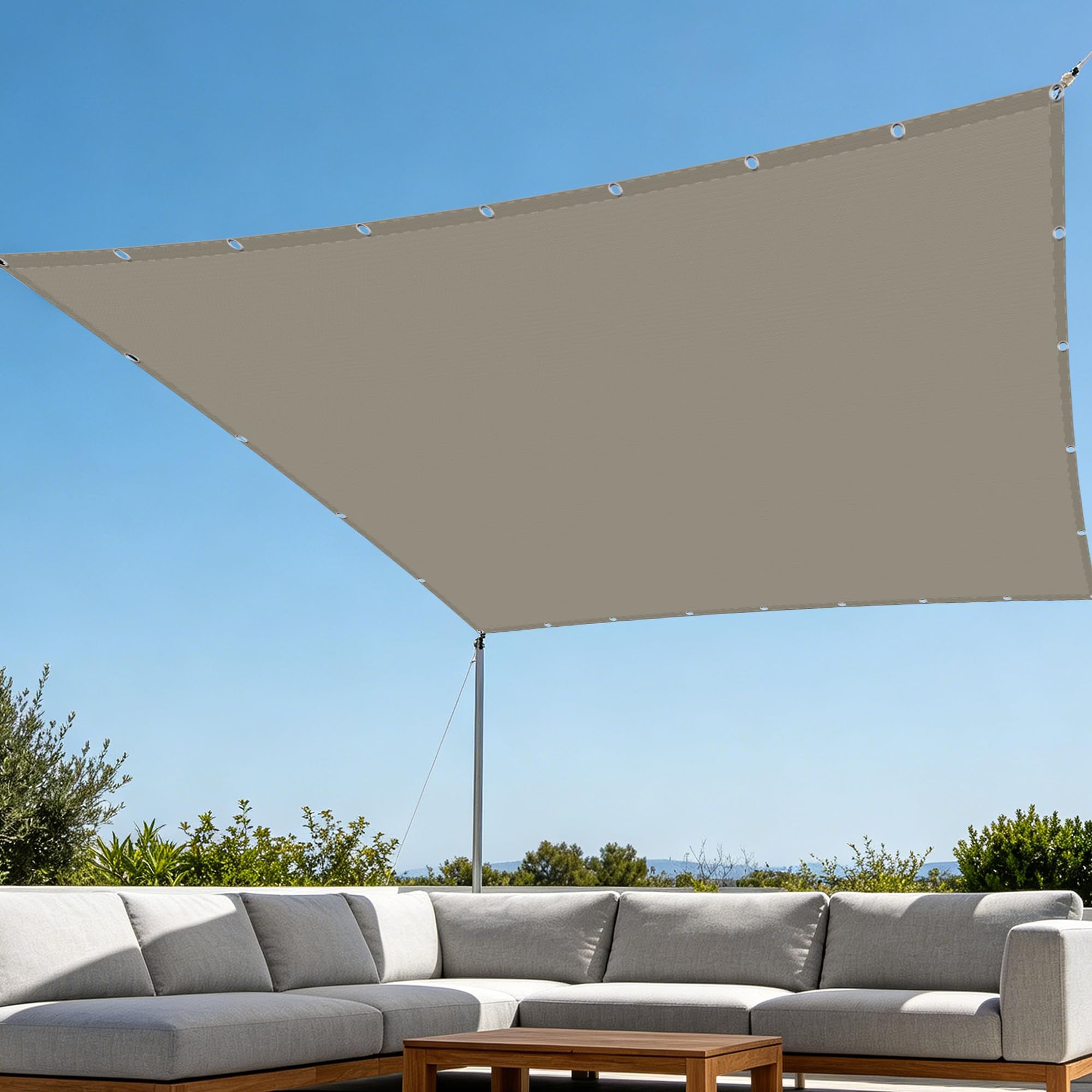 Voile d'ombrage de qualité 4x5m imperméable et résistante au vent nuance taupe élégant