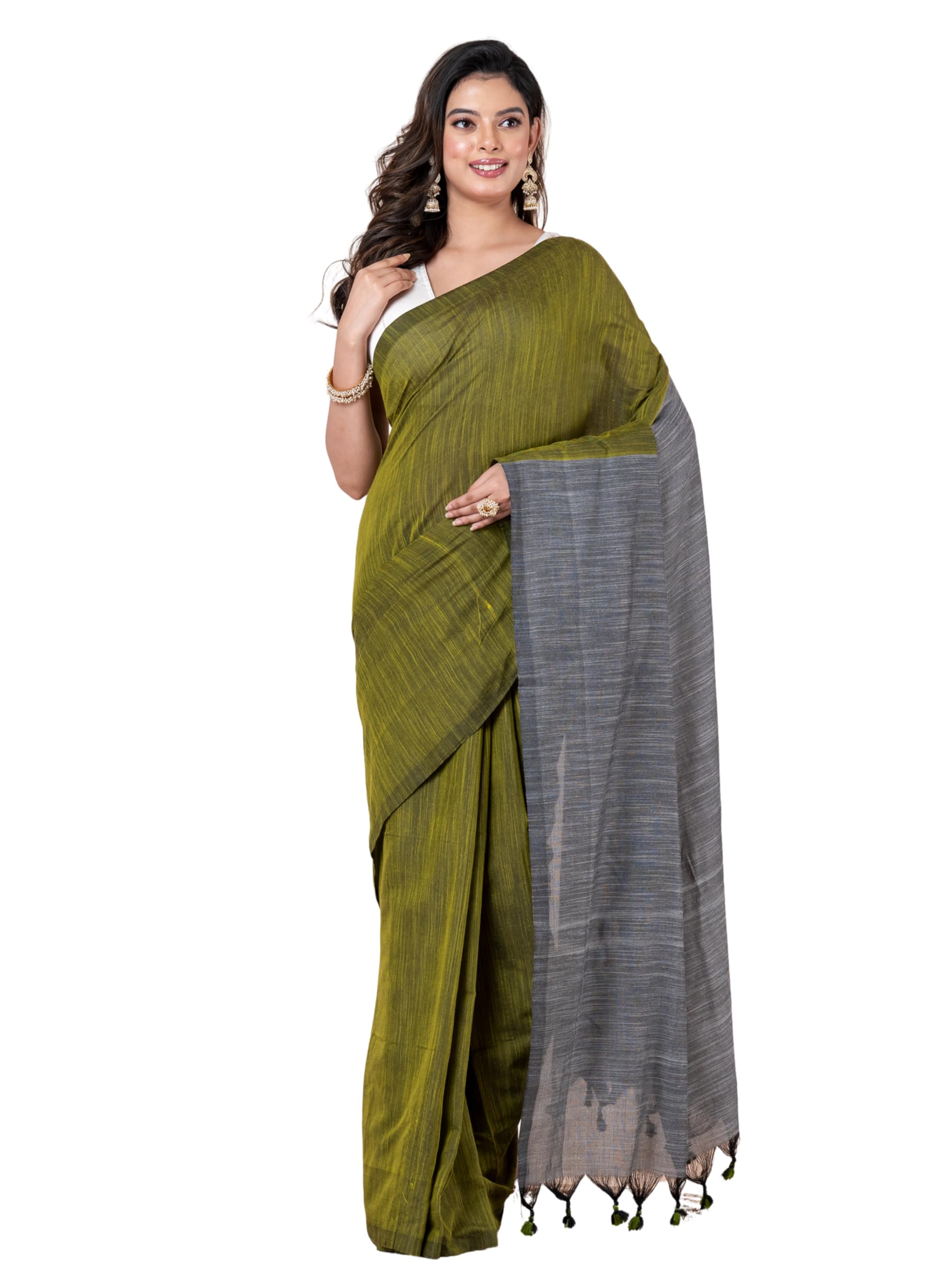 DURGA HANDLOOMSWomen's Cotton Soft Handloom Saree, Without Blouse Piece, 6 meters, Twin Colours