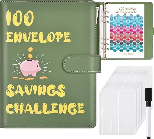 Miniatura 8 de Desafío de ahorro de dinero de 100 sobres, carpeta de ahorro de dinero, libro de desafíos de ahorro con sobres, carpeta de presupuesto de sobres