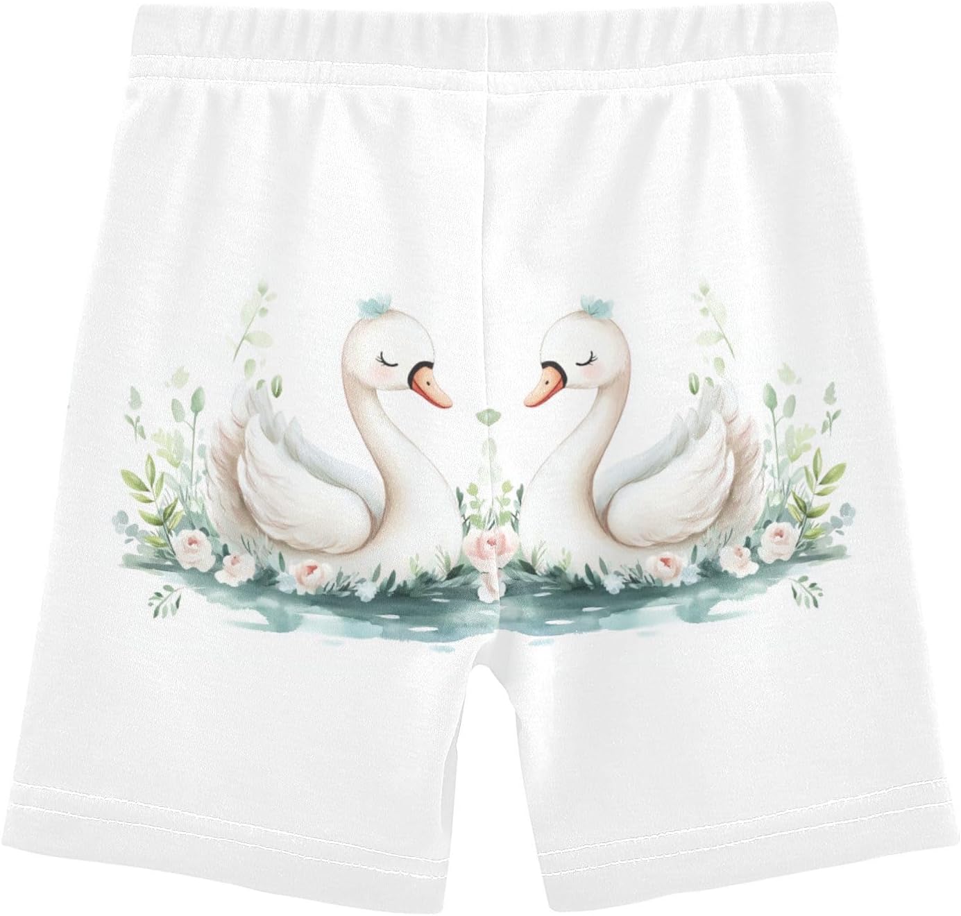 Roses Swan White Girls Bike Shorts Toddler Soft Cotton Active Under Dress Shorts