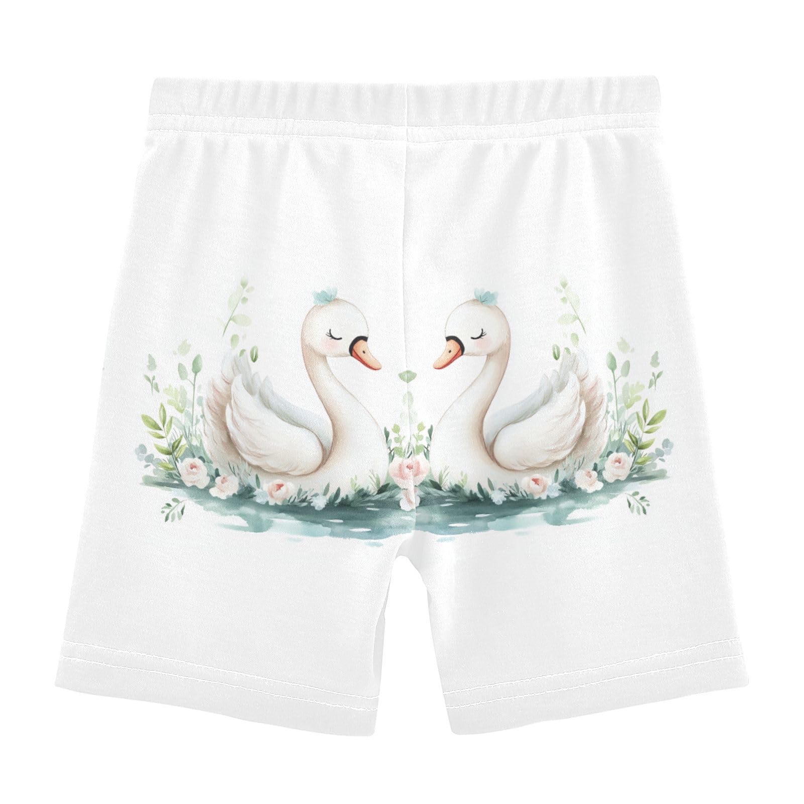 Roses Swan White Girls Bike Shorts Toddler Soft Cotton Under Dress Dance Shorts