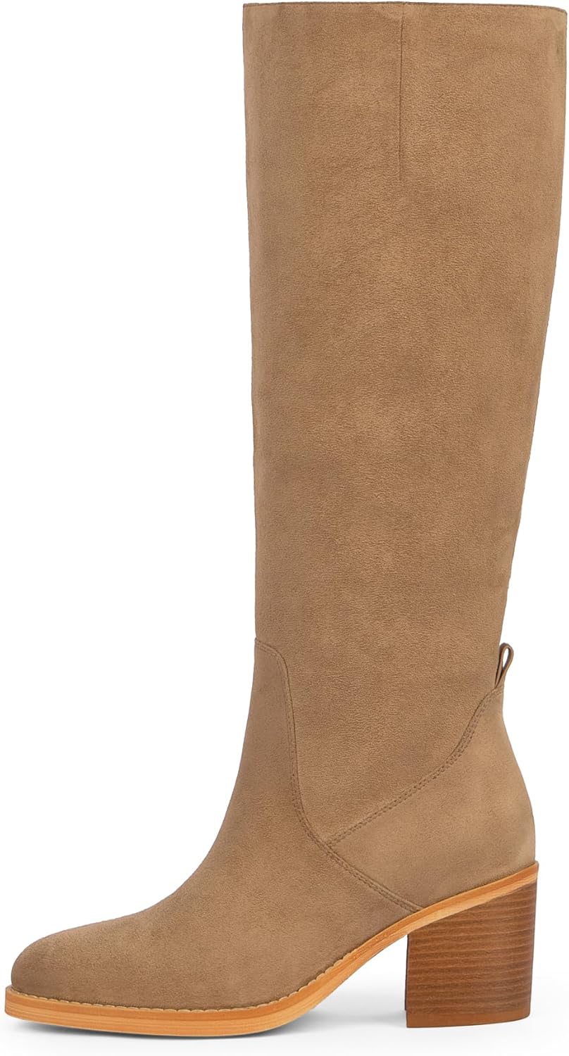 Knee High Boots Women Chunky Heel Rounded Toe Tall Boots Women Block High Heel Fall Long Boots - Image 4