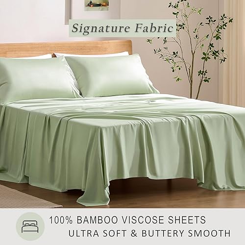 Miniatura 2 de TOSMO Juego de Sábanas Refrescantes de Lujo - 100% Viscosa de Bambú, Juego de Ropa de Cama de 4 Piezas (Tamaño Queen) - Bolsillos Extra Profundos de