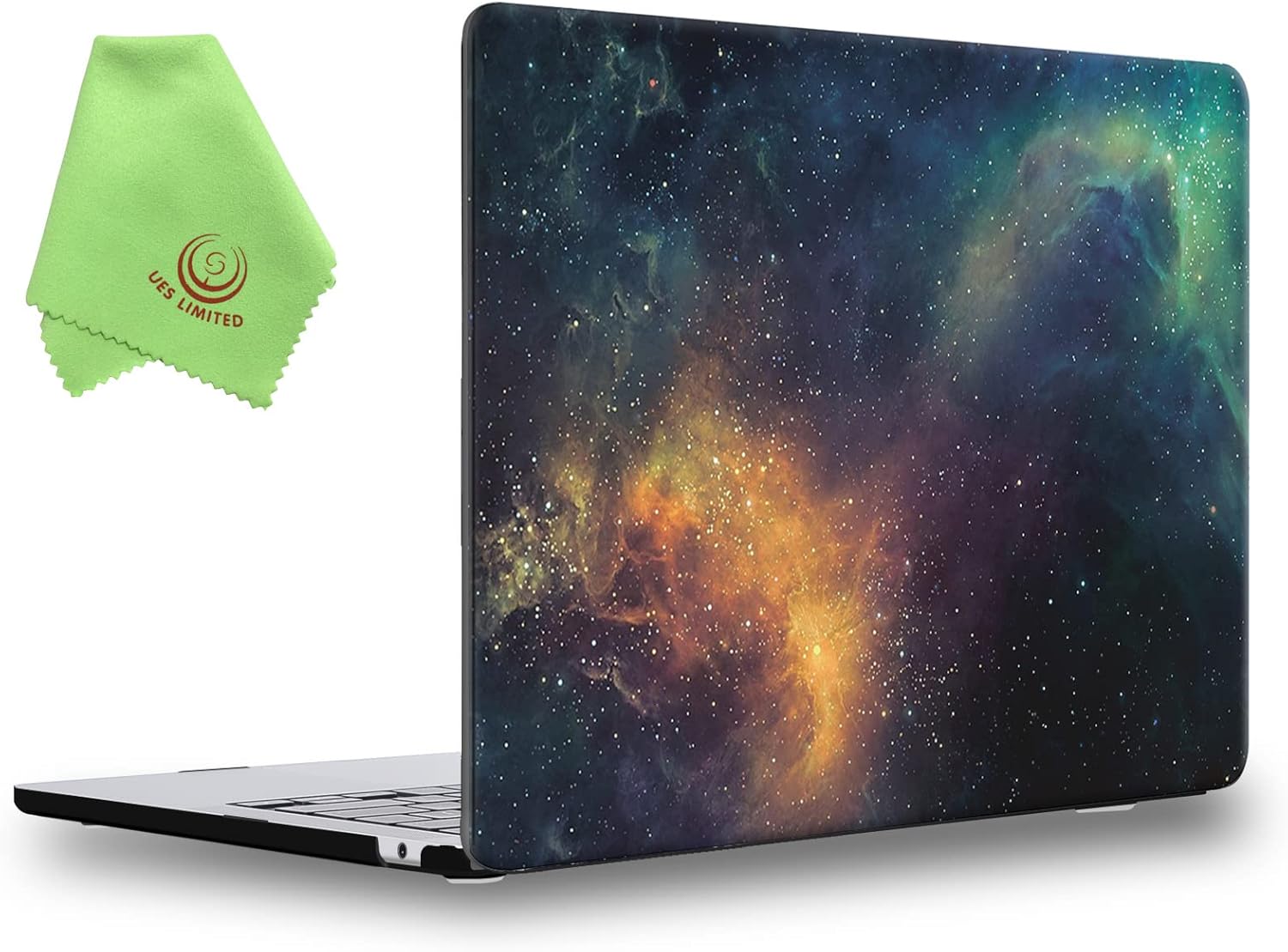 UESWILL Case for MacBook Air (15 inch, M2 M3 M4 M5, 2023 2024 2025 2026) Model A3448 A3241 A3114 A2941, Galaxy Pattern Hard Shell Cover + Microfiber Cloth, Nebula/Green