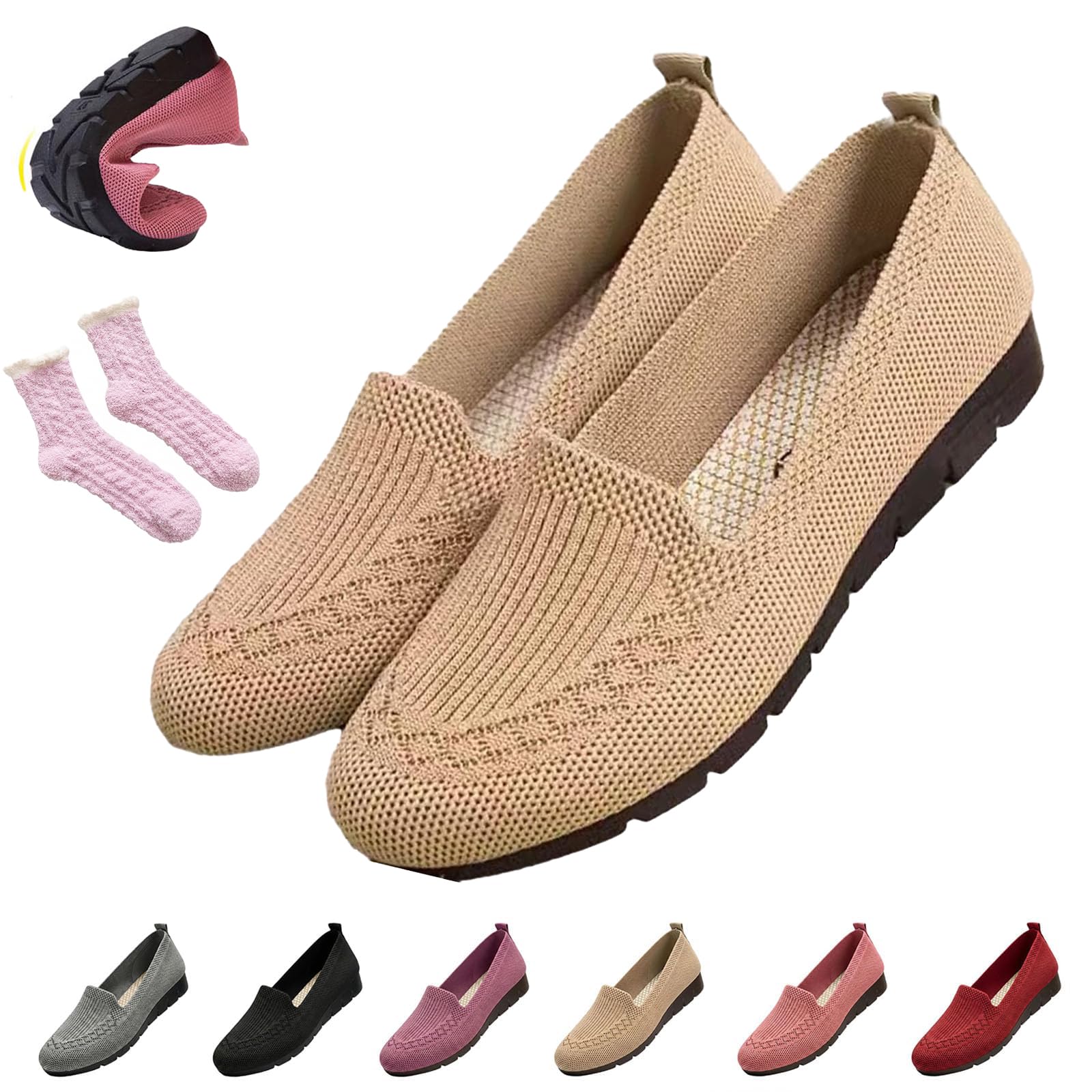 Women's Orthopedic Loafers Slip On Walking Shoes - Breathable Knit Mesh & Non-Slip Soft Sole, Lightweight Arch Support Comfort Flats for Work Travel — view 11