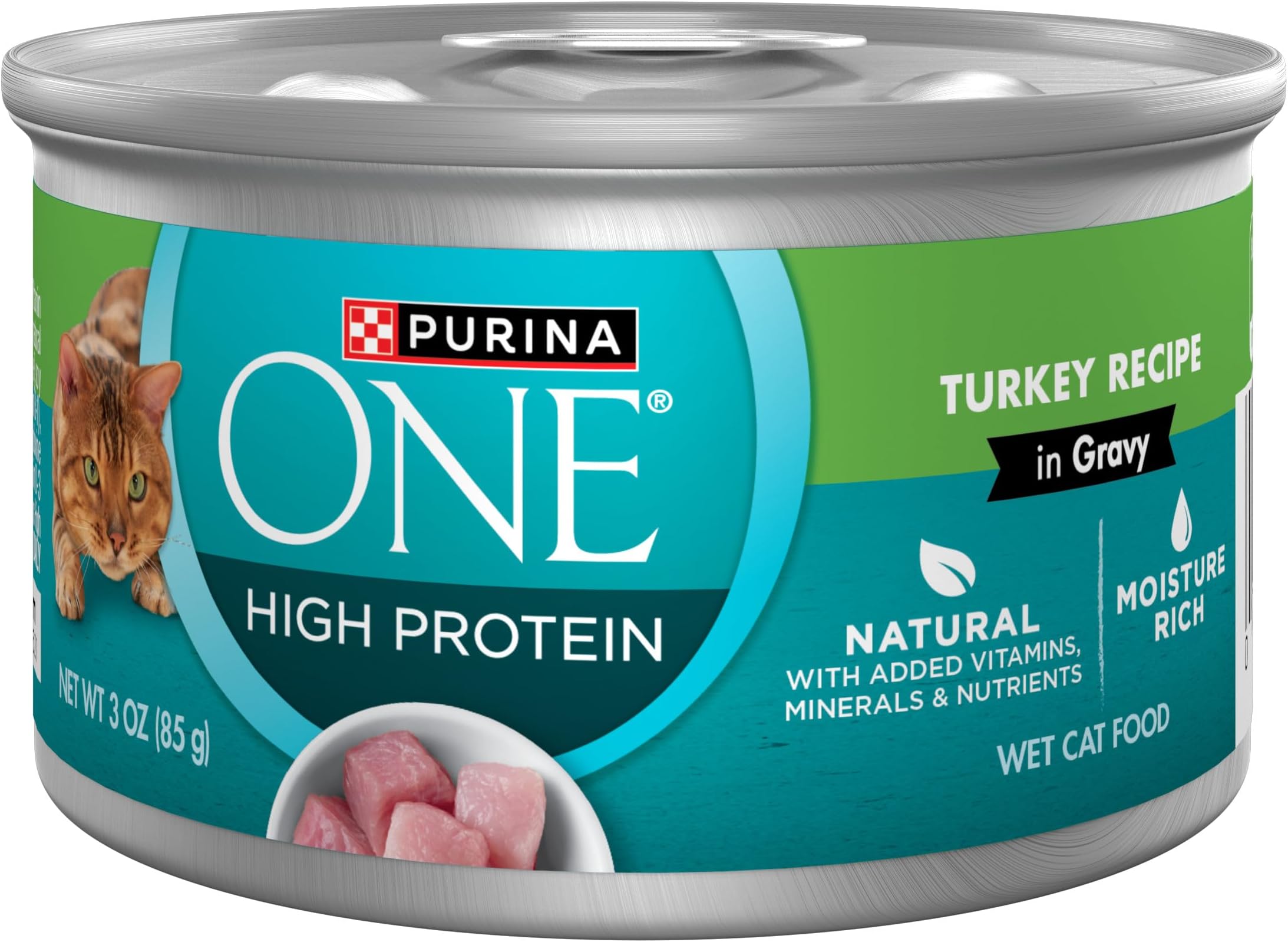 Natural, High Protein Cat Food, Turkey Recipe in Gravy - (Pack of 24) 3 oz. Pull-Top Cans