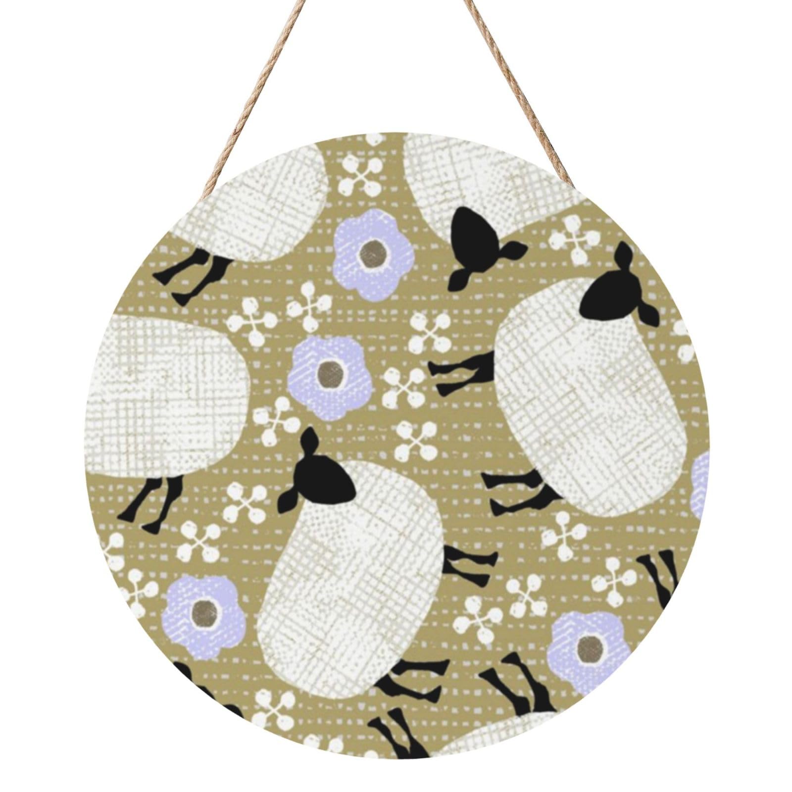 InOmak Wooly Sheep Pattern, Round Wood Panel Painting 12 in, Wall Hanging Painting For Home