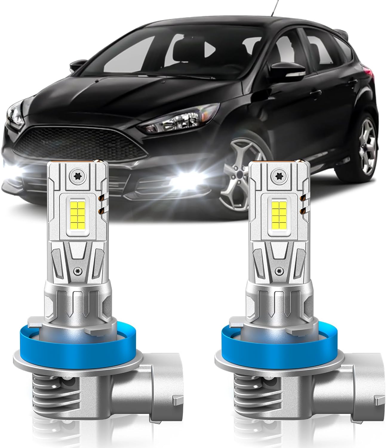 Fit for Ford Focus 2005-2018 Fog Light Bulbs, 6000K Cool White 700% Brightness, Real 1:1 Size Plug and Play, Pack of 2