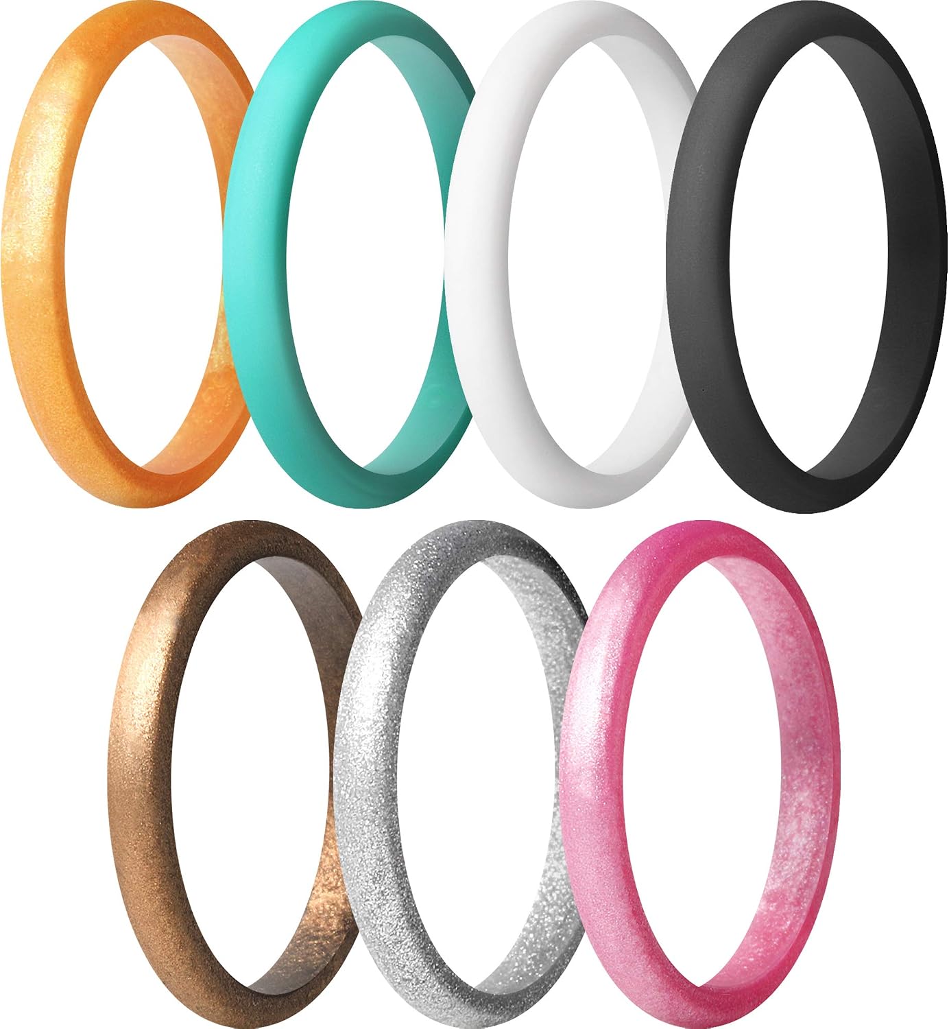 ThunderFit Stackable Silicone Wedding Rings for Women, Thin Rubber Engagement Bands 2.5mm Wide 1.8mm Thick - 1/2/3/4/5/7 Variety Multipack