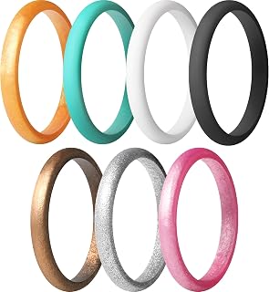 Stackable Silicone Wedding Rings for Women, Thin Rubber Engagement Bands 2.5mm Wide 1.8mm Thick - 1/2/3/4/5/7 Variety Multipack