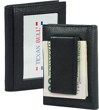 Leather Bifold Magnetic Money Clip Slim Thin Credit Card Slots-ID Holder Front Pocket Black minimalist mens wallet