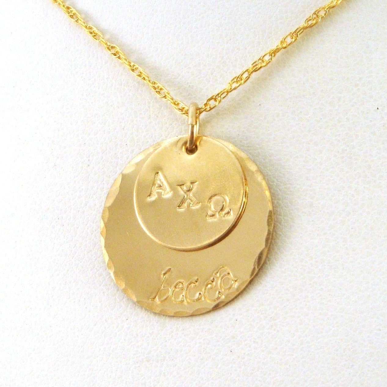 Personalized Gold Alpha Chi Omega Necklace | Two Disk Layered AXO Necklace | Official Licensed Product