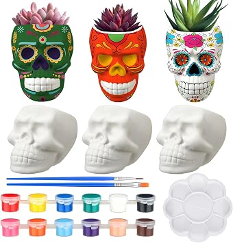 Beeveer 6 Pcs Halloween Crafts for Adults Skull to Paint Skeleton Plante