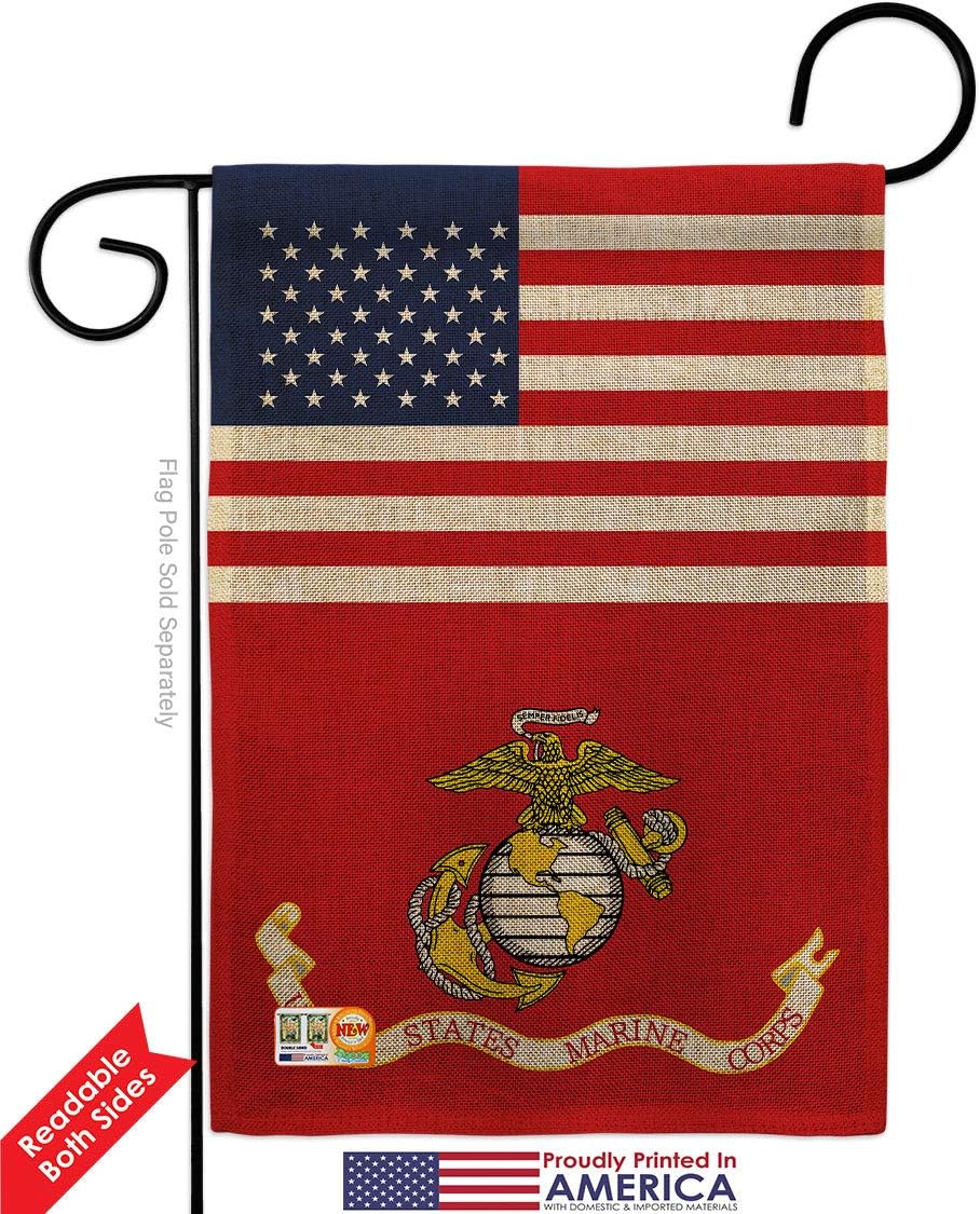 US Marine Corps Burlap Garden Flags 2pcs Pack Armed Forces USMC Semper Fi United State American Military Veteran Retire Official Small Gift Yard House Banner Double-Sided Made In USA 13 X 18.5