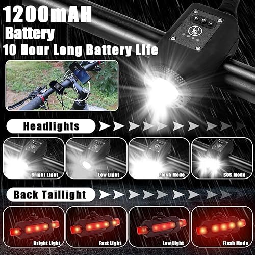 Miniatura 4 de Abnaok Luz de bicicleta con bocina, juego de luces para bicicleta recargable por USB de 120 dB, potente faro delantero y trasero de bicicleta, 4