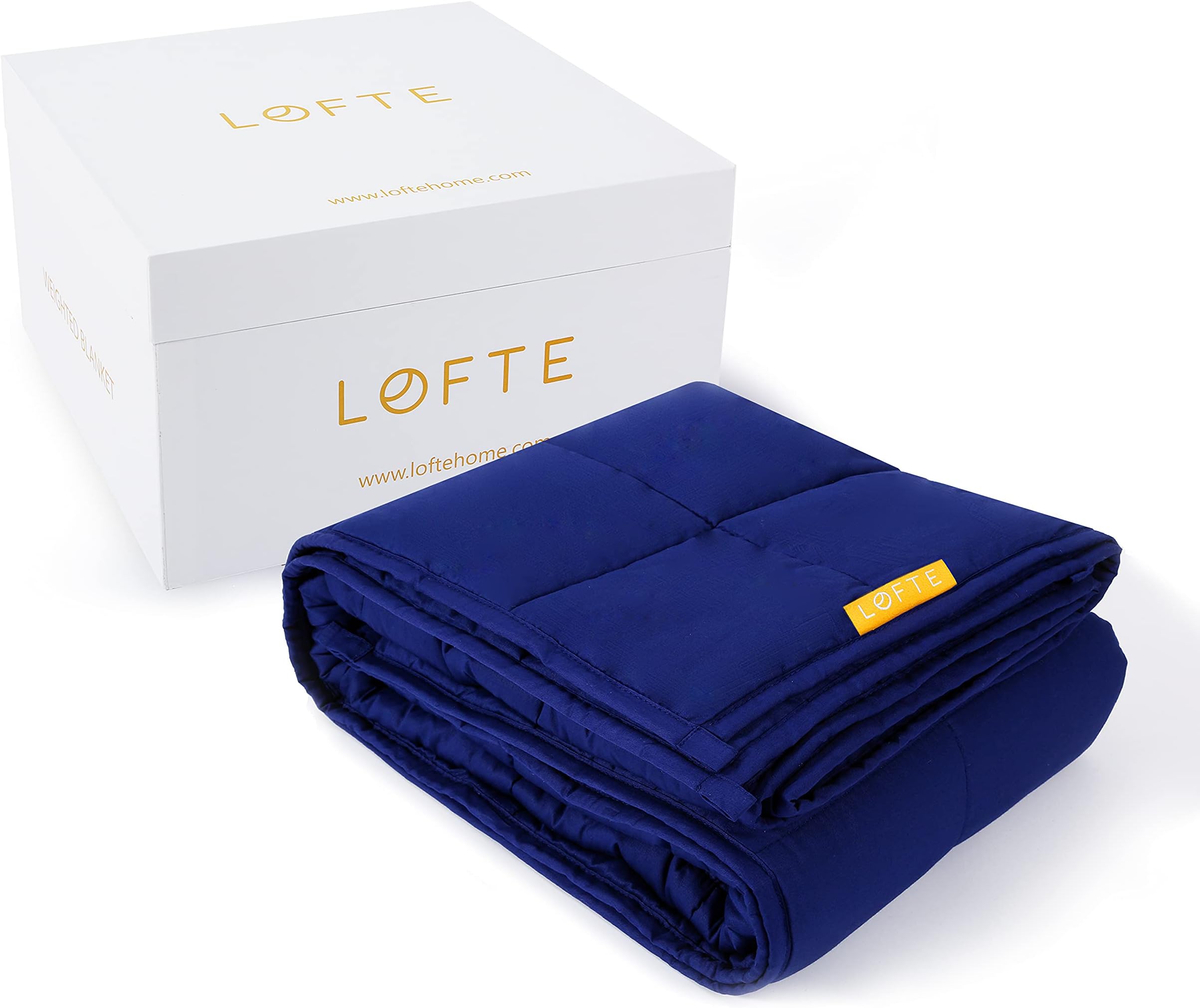 LØFTE Blue Adult Weighted Blanket for Anxiety- 100% Cotton Heavy Double ...