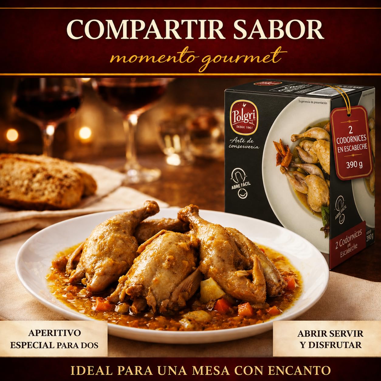 POLGRI Codornices en Escabeche 3 latas 390 gr Conserva Gourmet Carne de Caza Aperitivo Premium