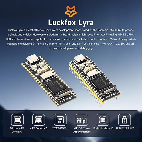 Waveshare Luckfox Lyra RK3506G2 Linux Micro Development Board، يدمج معالجات ARM Cortex-A7 وARM Cortex-M0 ثلاثية النواة، مع فلاش 256 ميجابايت، مع رأس
