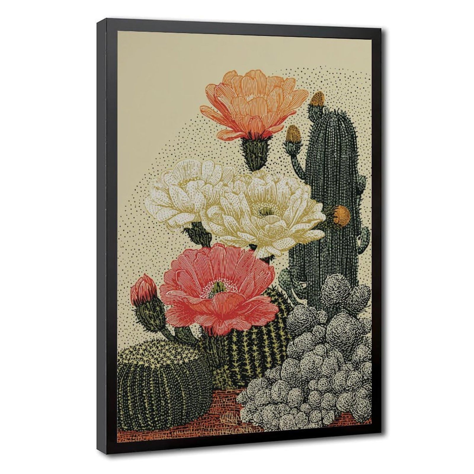 Pyberon White Blooming Cacti, Southwestern Desert Canvas Poster Bedroom Decor Landscape Office Room Decor Gift 20" L X 30" W