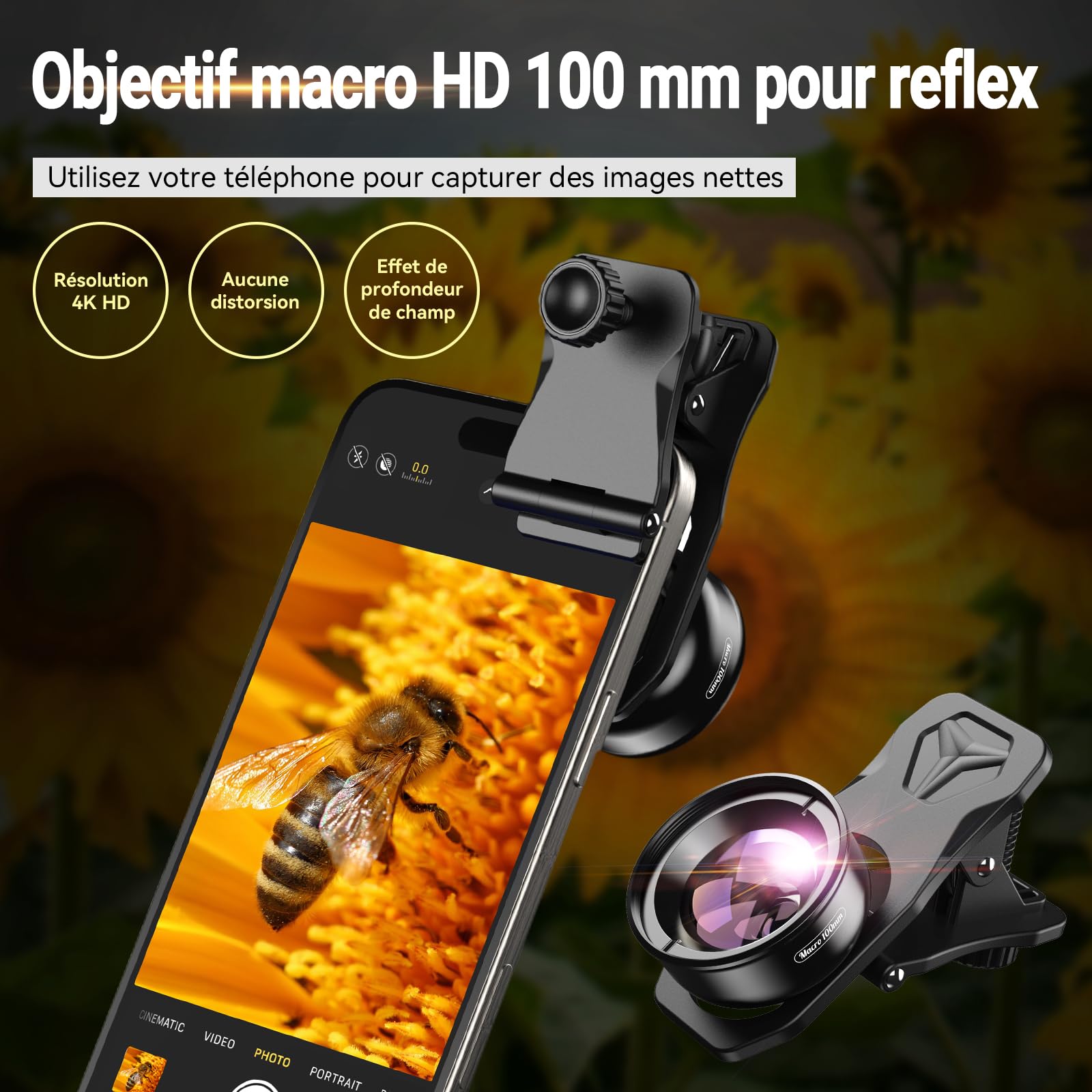 APEXEL Objectif Macro Professionnel pour Smartphone HD Macro Objectif Smartphone Compatible avec iPhone, Pixels, Samsung Galaxy, Huawei, Xiaomi et la Plupart des téléphones Mobiles
